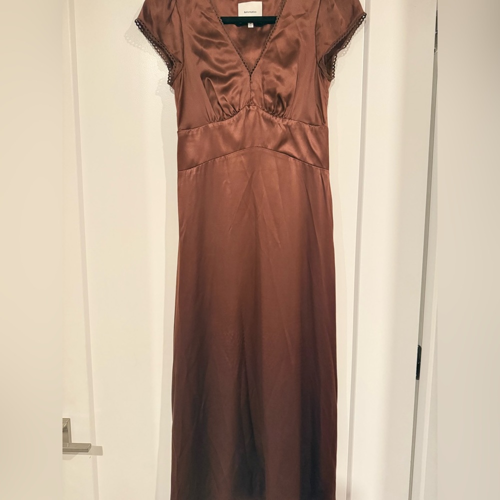 Reformation Chocolate Satin Maxi Dress